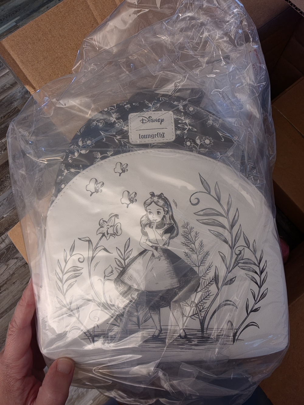 Disney Loungefly Alice in Wonderland White and Gray Mini Backpack